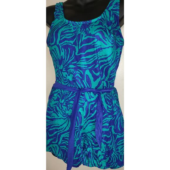 Vintage Esther Williams Swimsuit Sz 16 One Piece Romper Shorts Teal & Blue USA - Picture 3 of 16